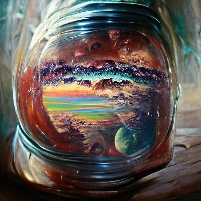 Rainbow Planet in a Jar: Oil Painting