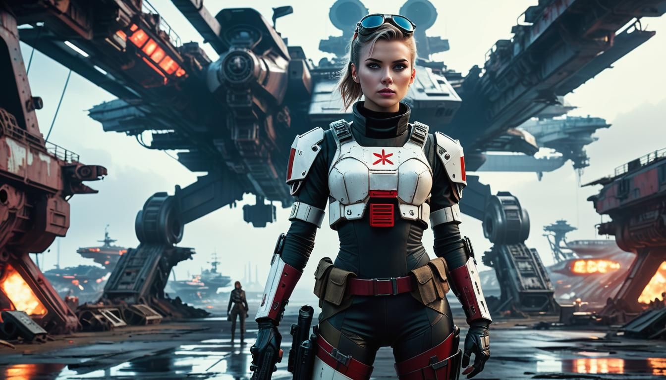 1940s, Girl soldier, futuristic  german style military ss un...