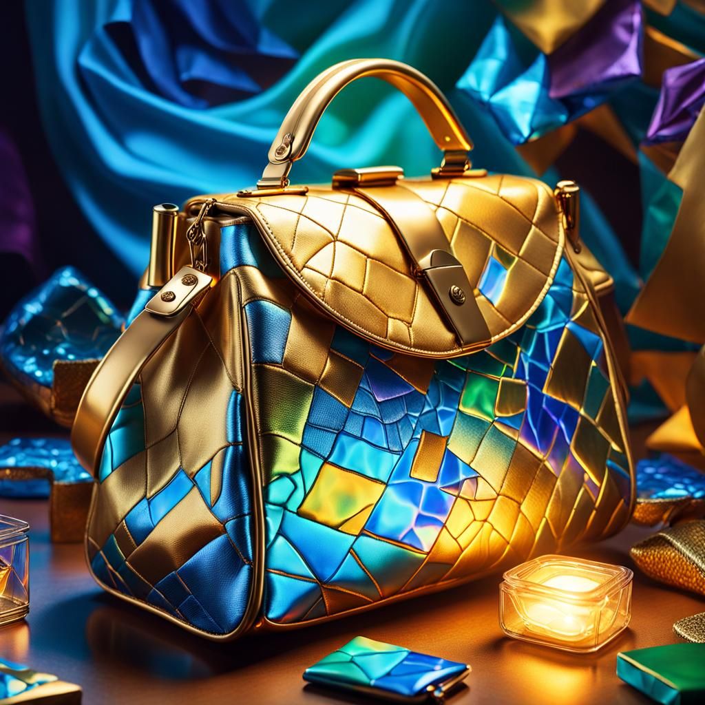 Golden Purse Overflowing with Goods in Surreal Style