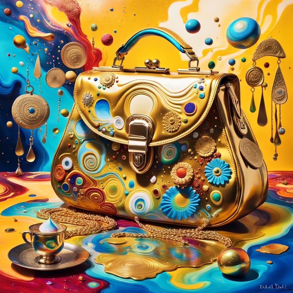 Golden Purse Overflowing with Vibrant Goods in Fauvist Style