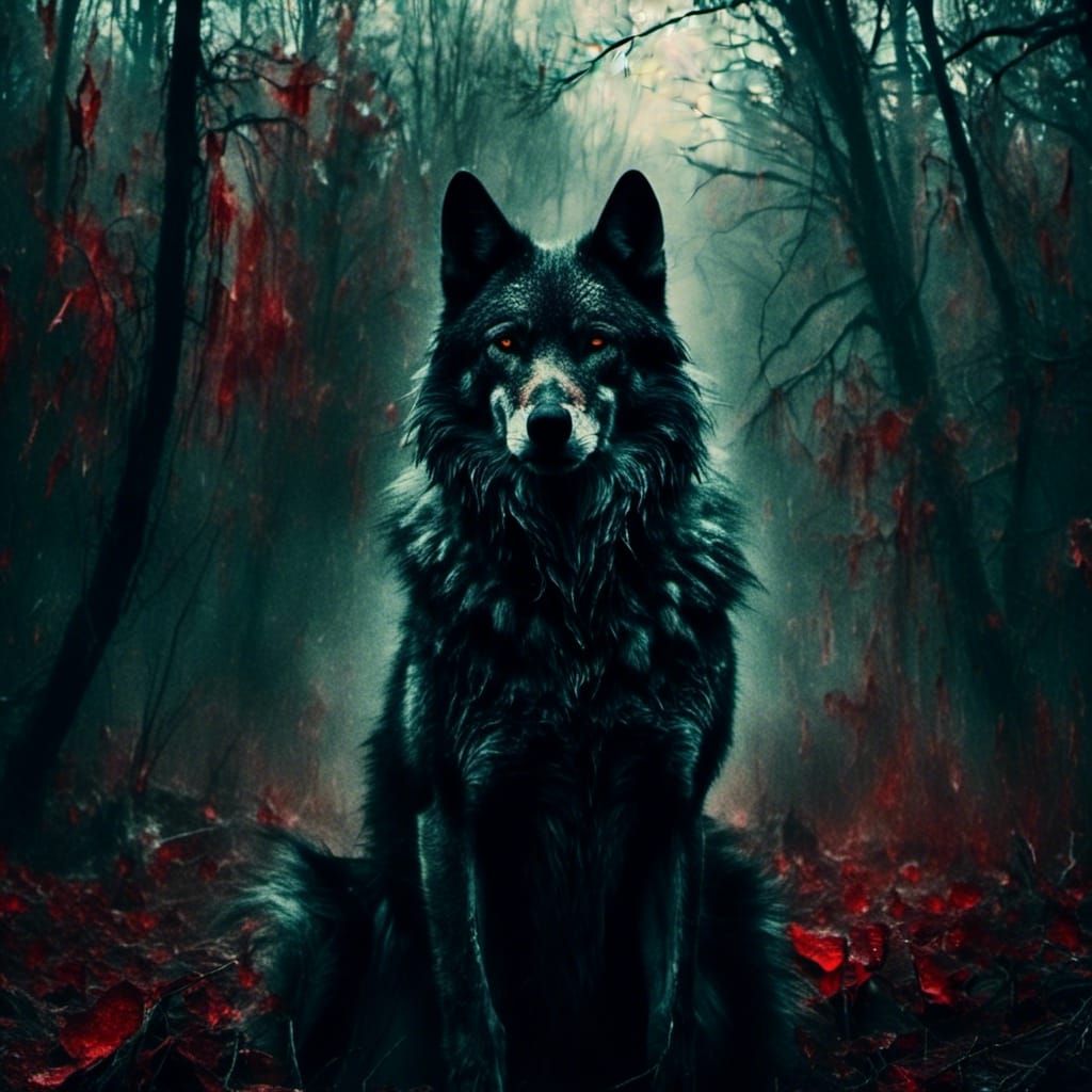 Gothic Wolf in Dark Fantasy Forest