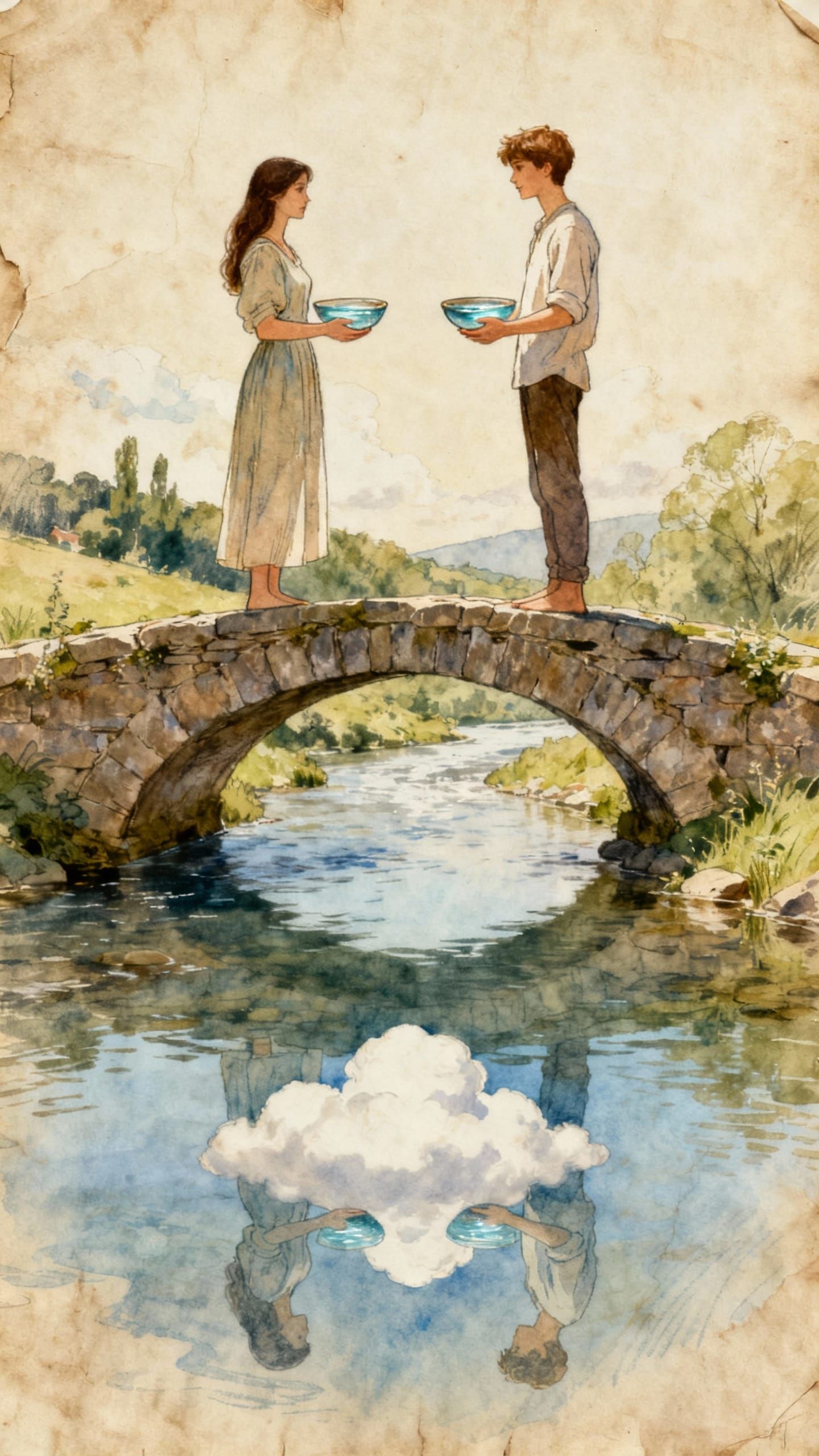 Couple on Ancient Bridge in Harmony