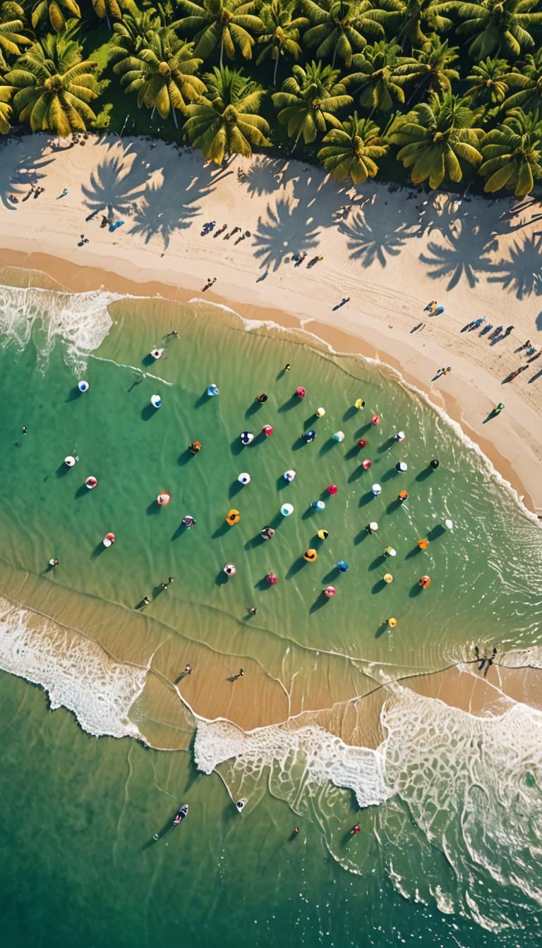 Jade Green Beach Aerial View with Surfers
