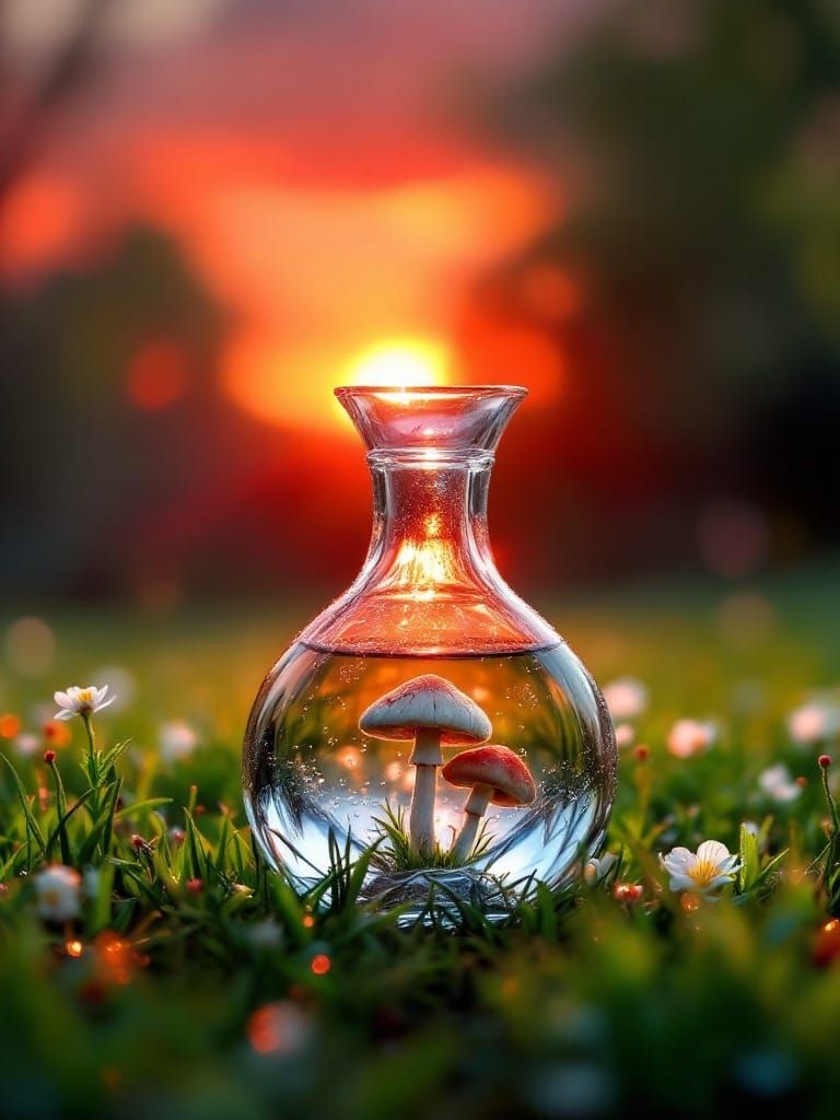 Ethereal Crystal Carafe Amidst Vibrant Sunset
