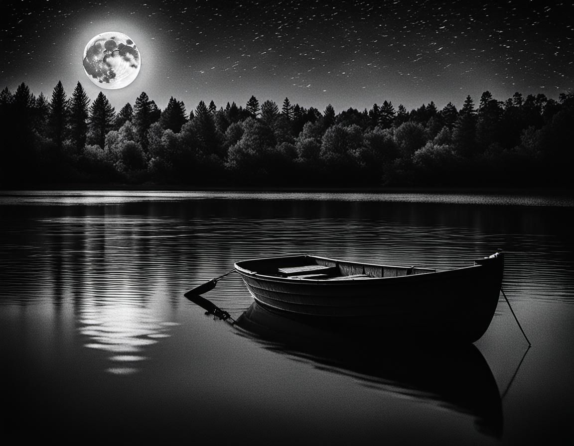 Moonlit Lake at Night in Van Gogh Style