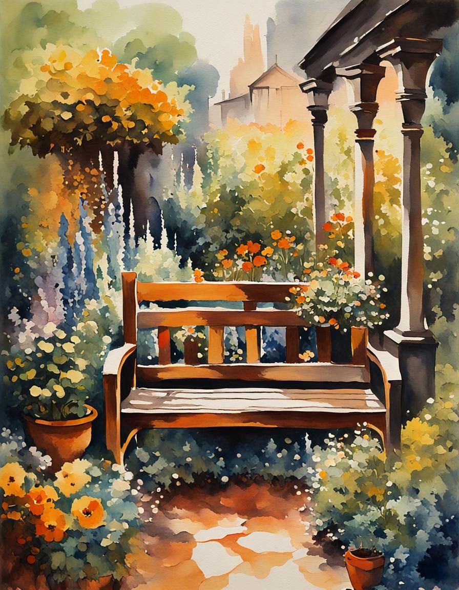 Garden Painting with Occult Elements, in Impasto Gouache Sty...