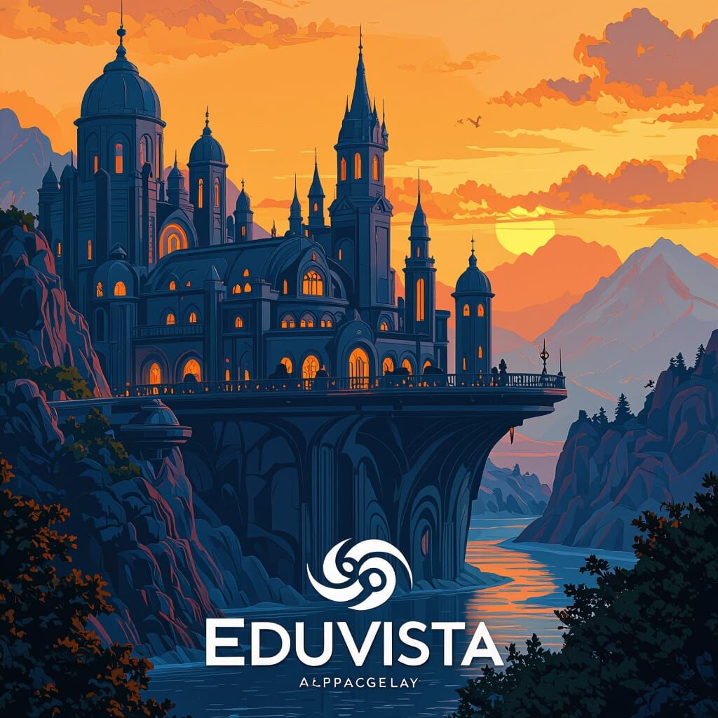 Vibrant Eduvista Logo Concept Art in Matte Style