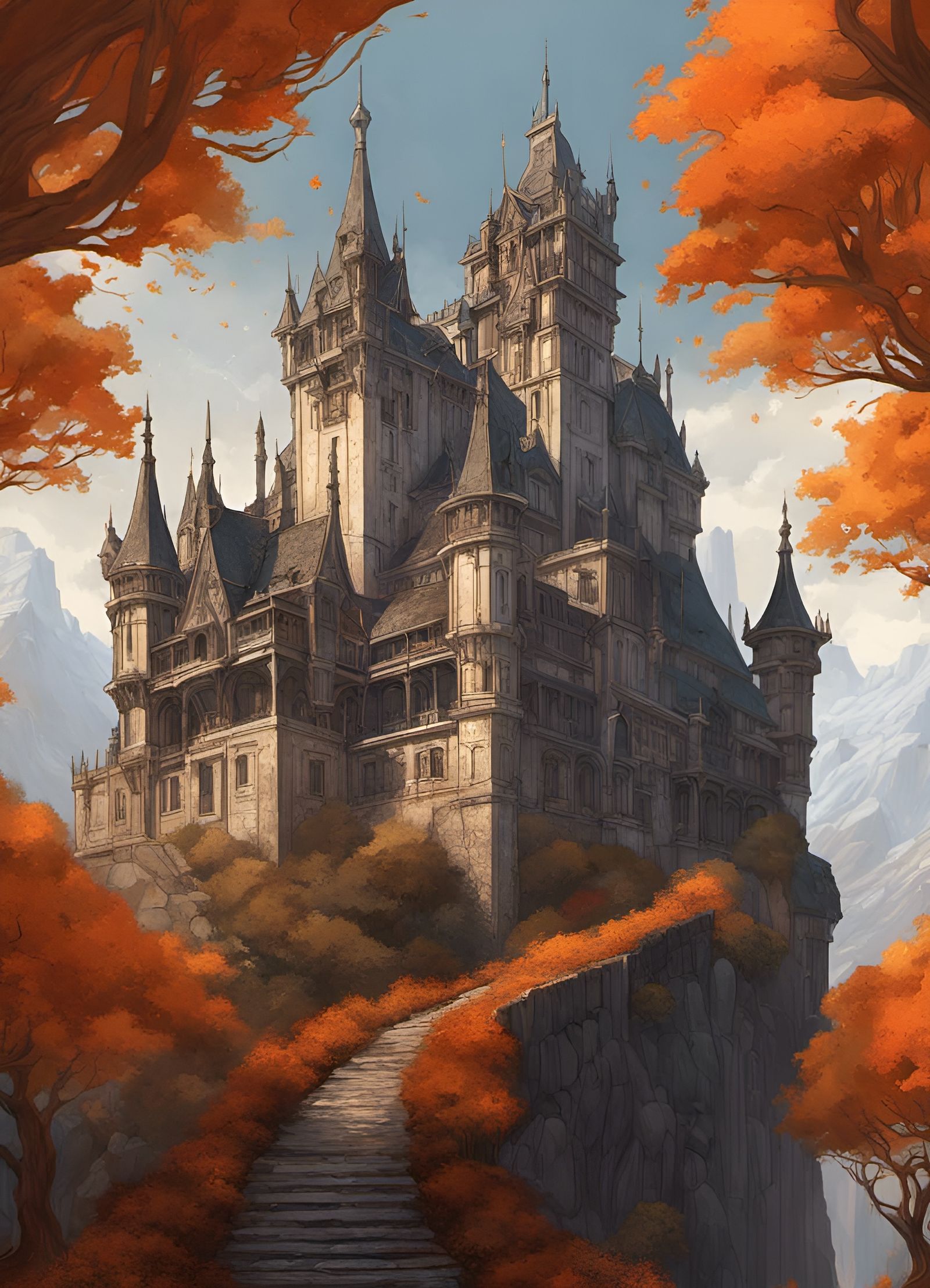 Fantasy Castle Surrounded by Autumnal Trees