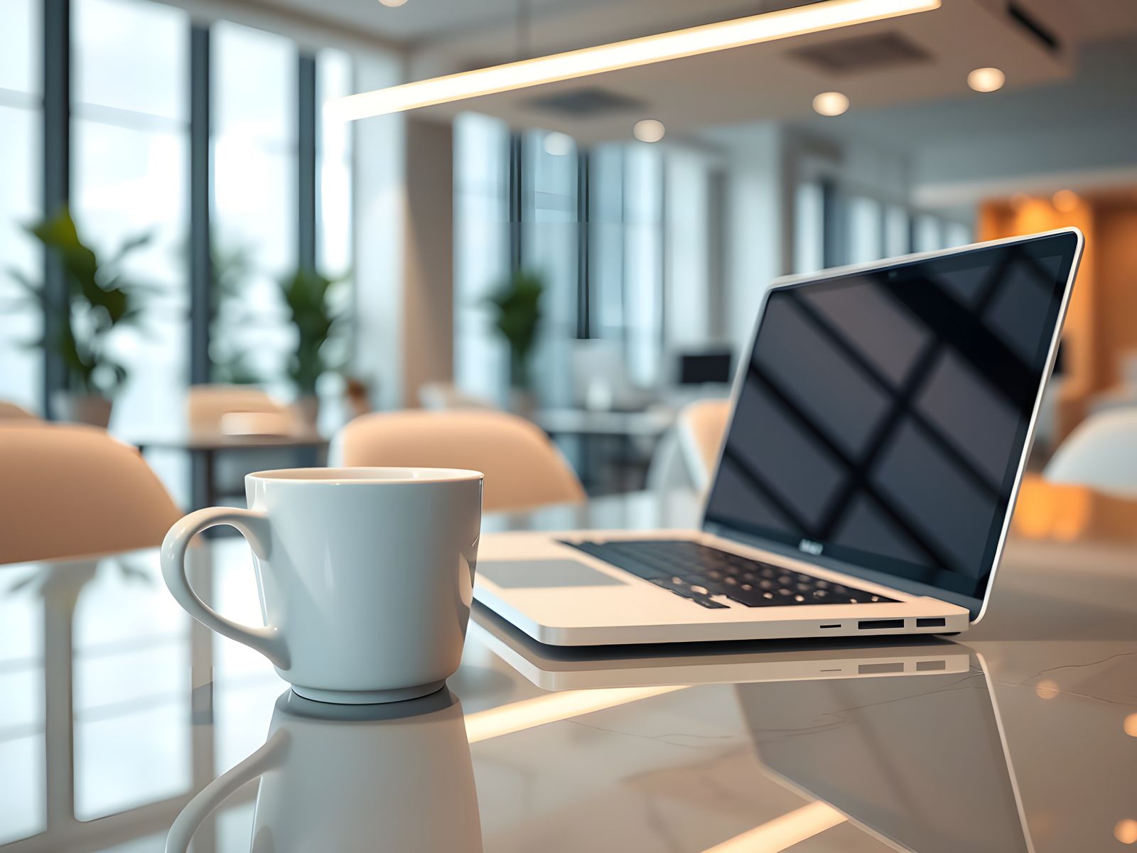 Coffee Cup and Laptop: Detailed Matte Painting