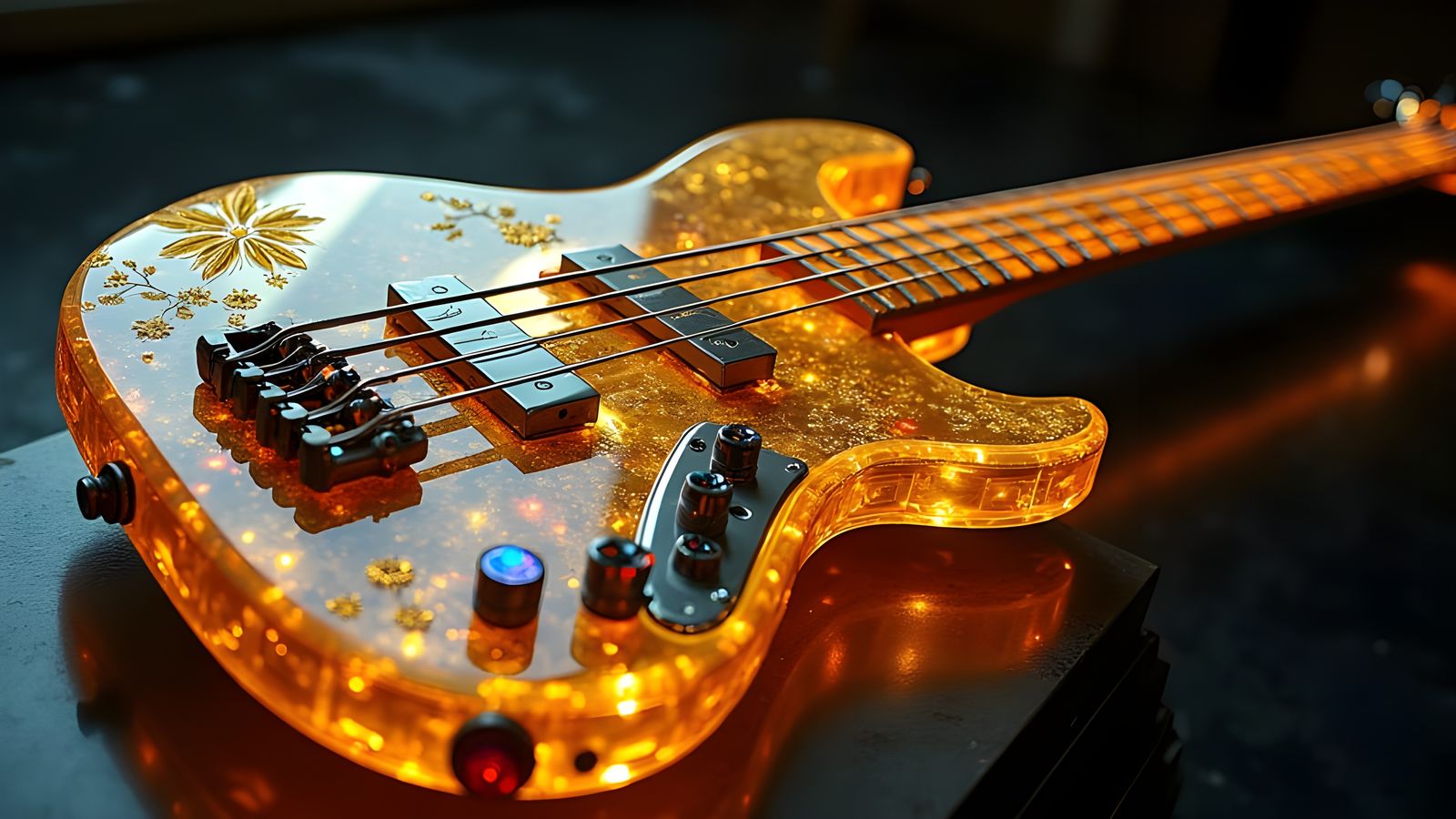 Surreal Fantasy Bass Guitar in Golden Shine