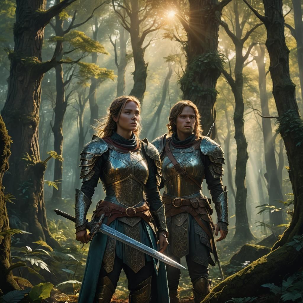 Armored Woman in Mystical Forest, Fantasy Art