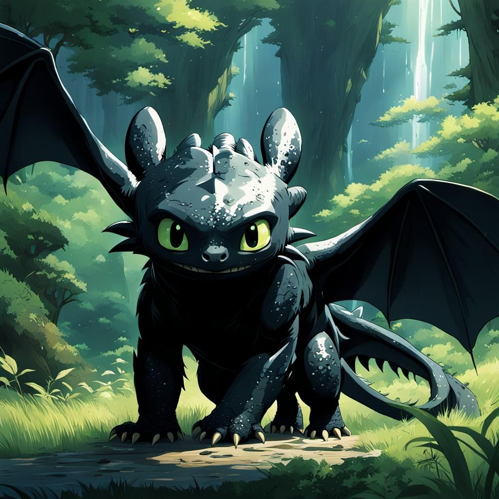 Toothless in Studio Ghibli Anime Style