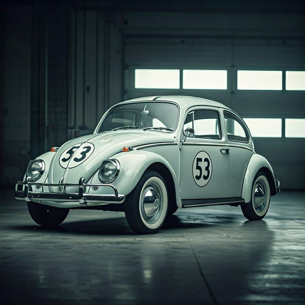 Vintage VW Beetle, Racing Number '53', in Cinematic Garage S...