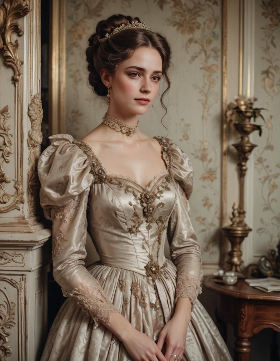 Elegant Victorian Goddess with a Shy Smile