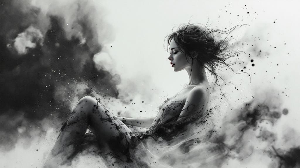 Ethereal Ink Wash Figure in Mono No Aware Style