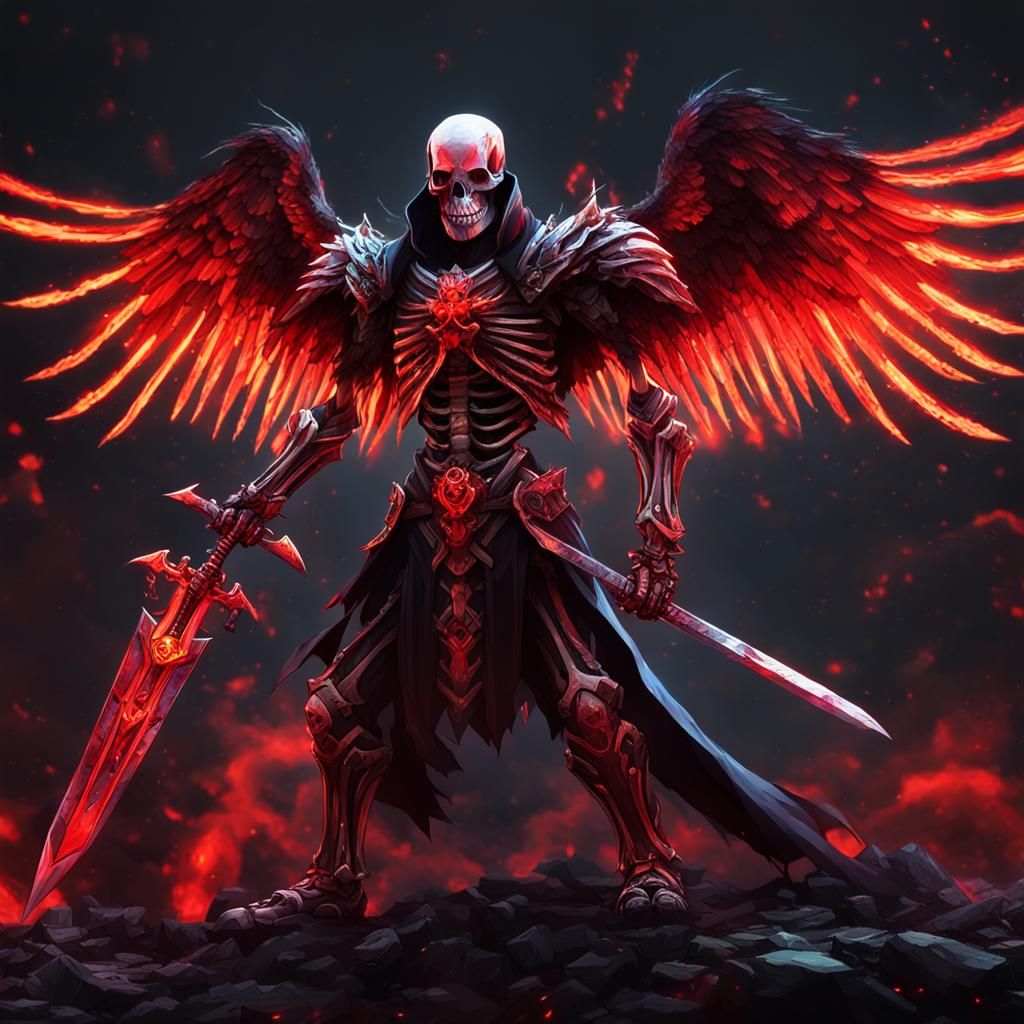 Armored Skeleton Warrior with Fiery Wings