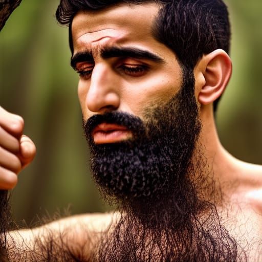 Artistic Portrait of Sweating Arab Man in Forest