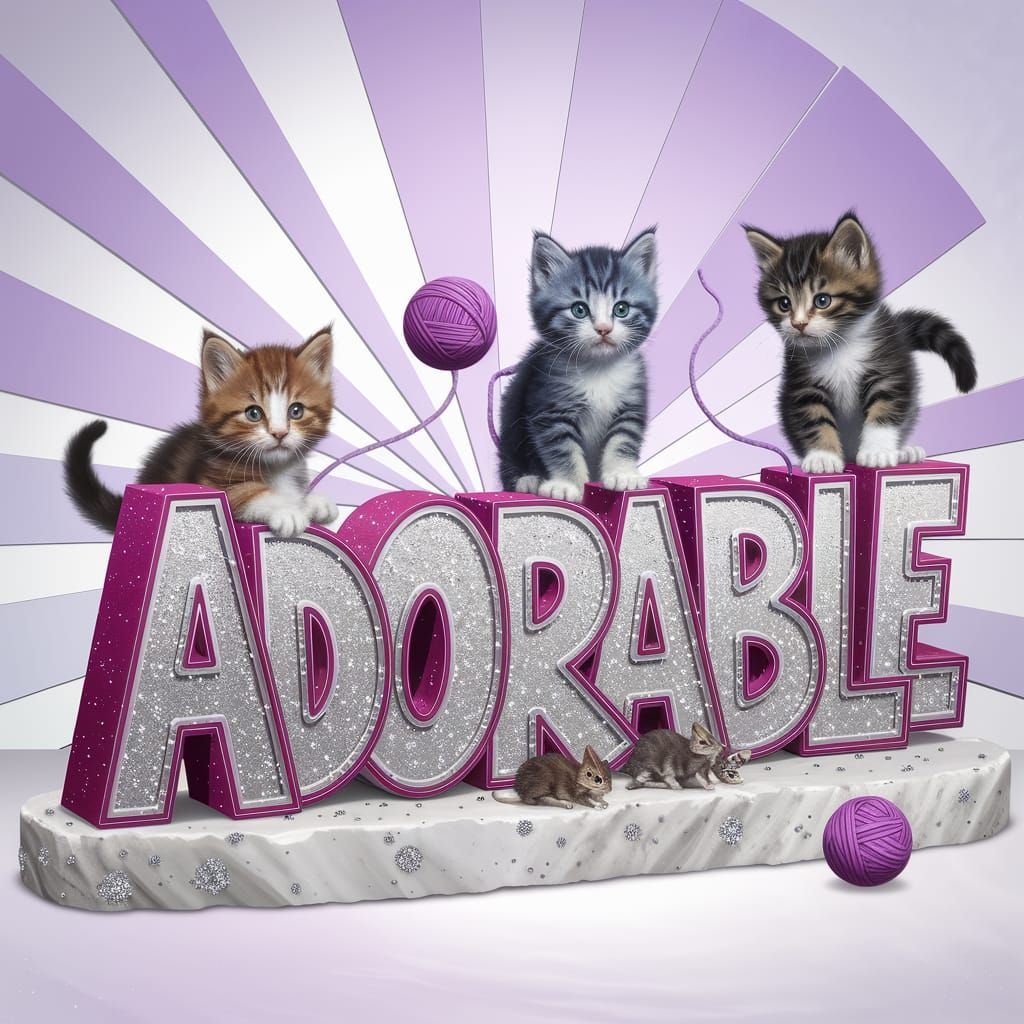 Vibrant Whimsical Scene of Adorable Kittens with Glittery Te...