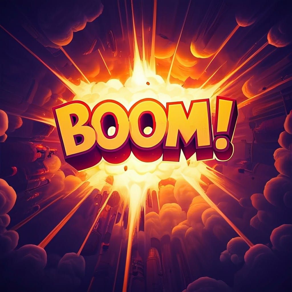 Explosive cartoon letters calligraphy that reads "BOOM!"