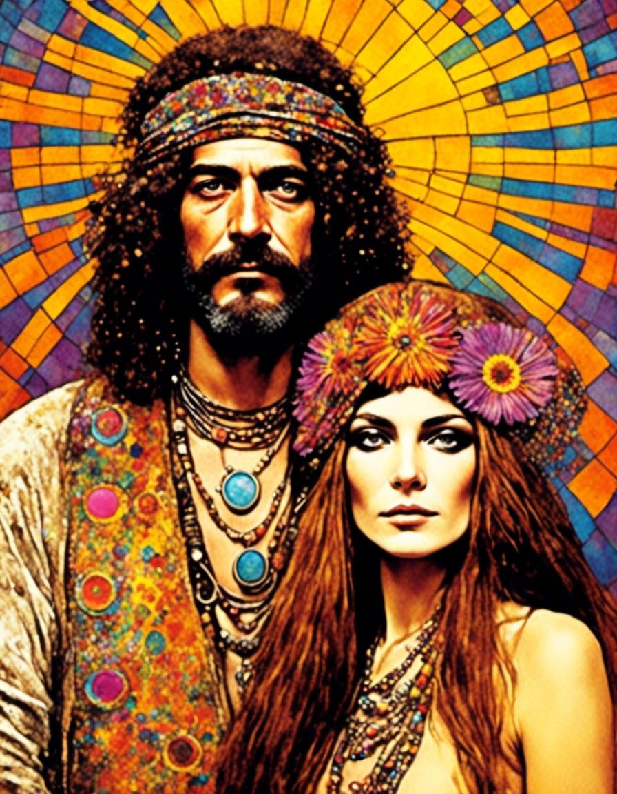 Hippie Couple in Groovy Psychedelic Style