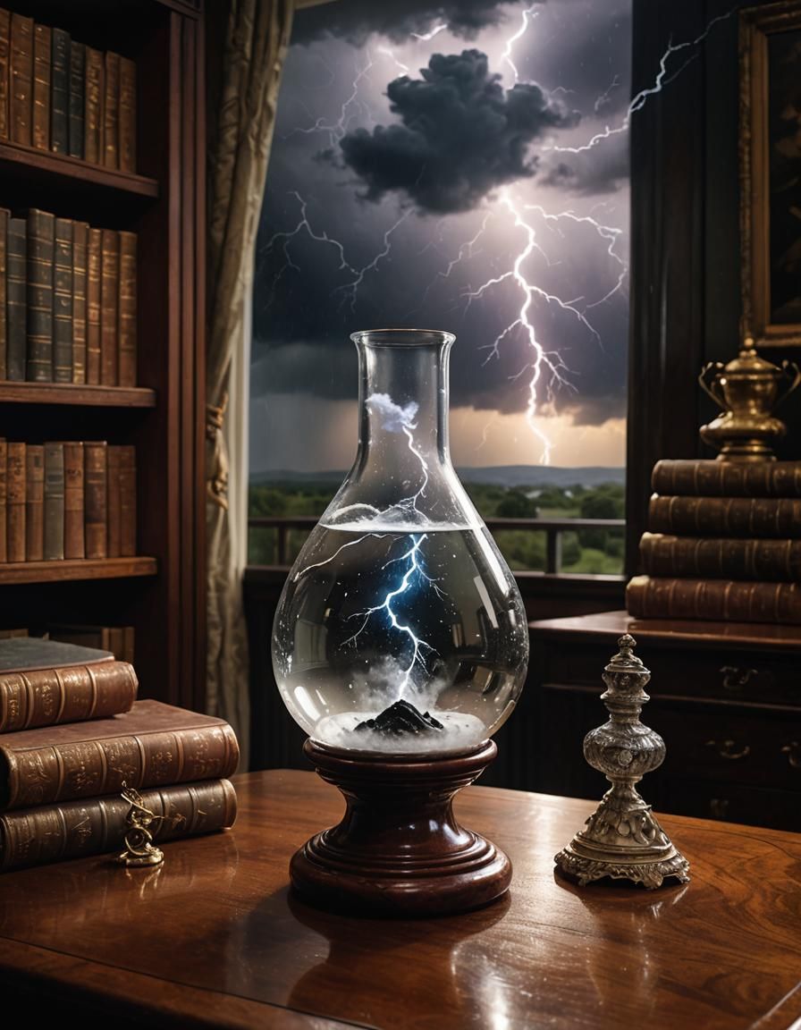 Storm Glass with Swirling Clouds and Lightning