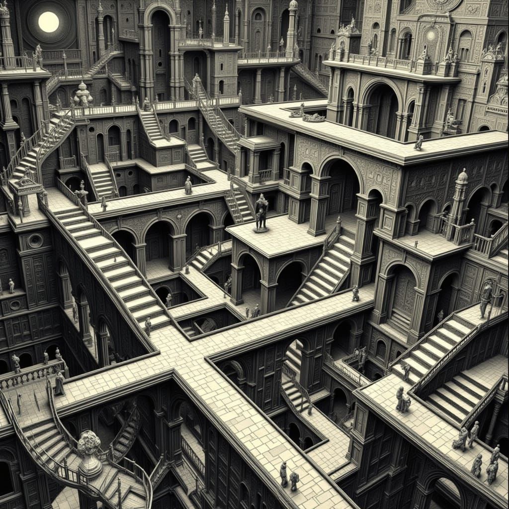 Man Trapped in an Impossible Escher Maze
