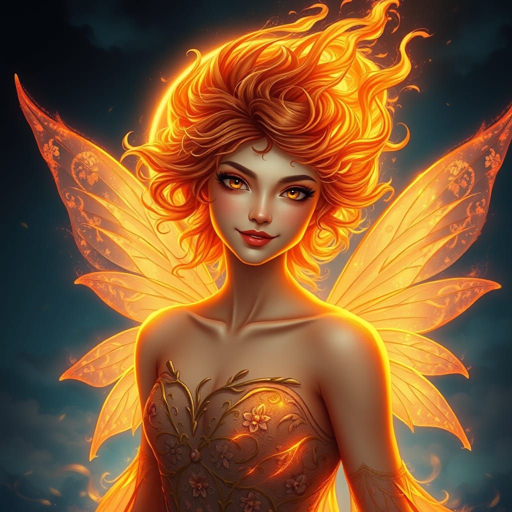 Ethereal Fire Fairy in Vibrant, Hyper-Realistic Art