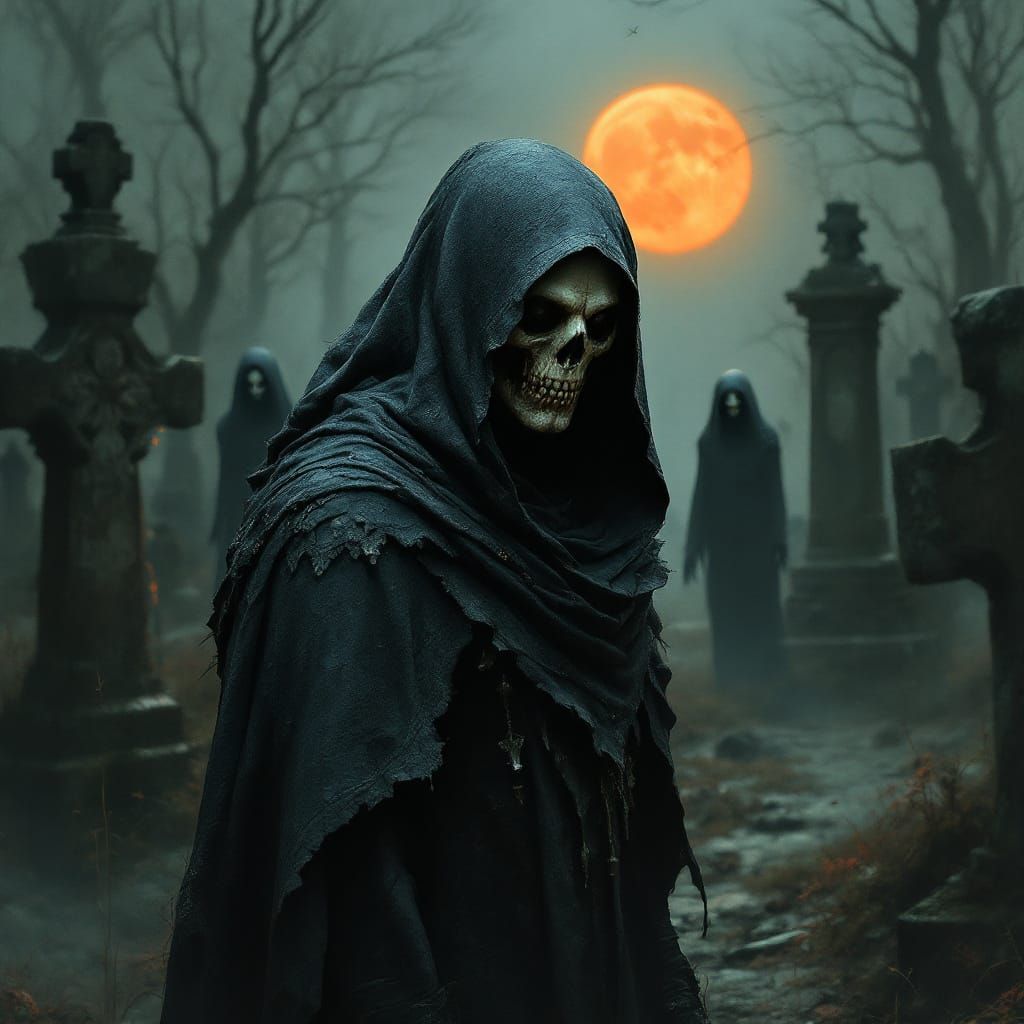 Grim Reaper in Haunted Graveyard: Matte Painting