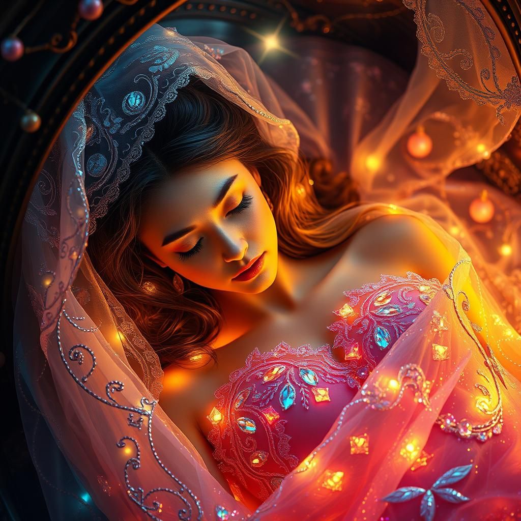 Ethereal Woman in Heart Haven with Crystalline Filigree