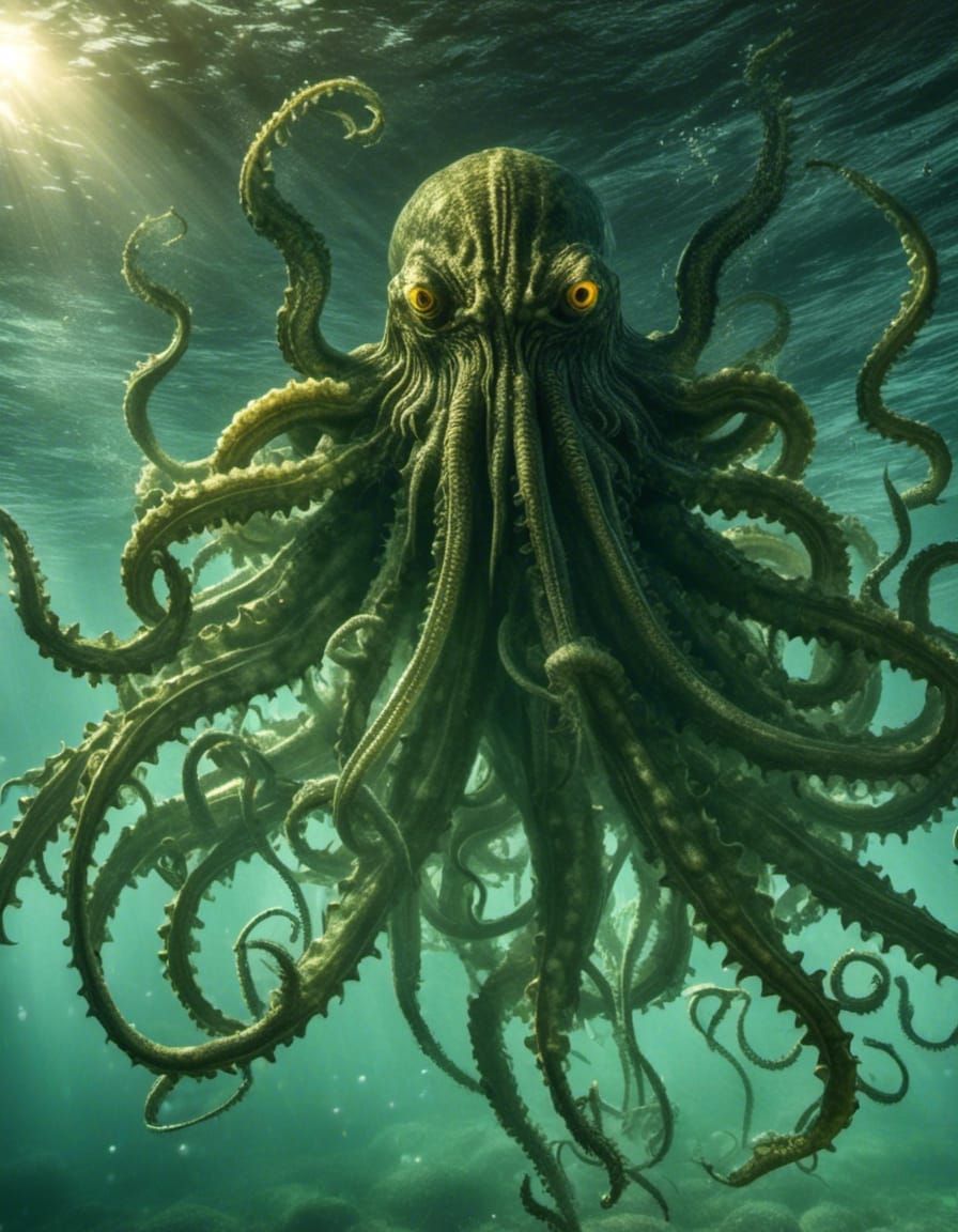 Underwater Cthulhu in Lovecraftian Horror Style