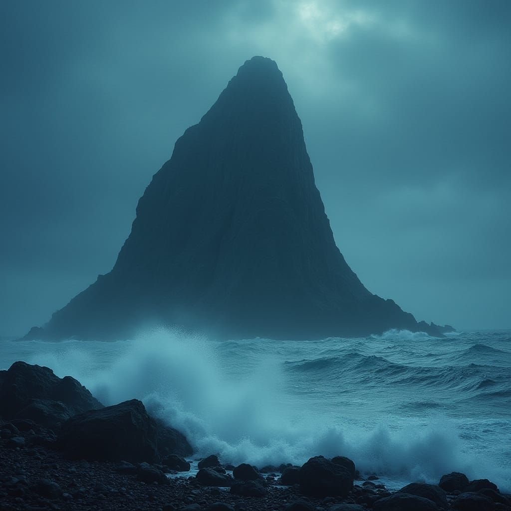 Stormy Mountain with Crashing Waves: Cinematic 35mm Aestheti...