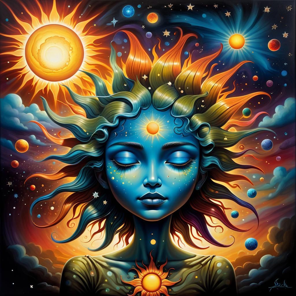 Mystical Sun in Pop Surrealism Style