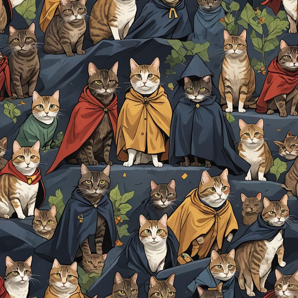 Stealthy cats sporting capes, protecting the neighborhood from mischief, mice, and danger.