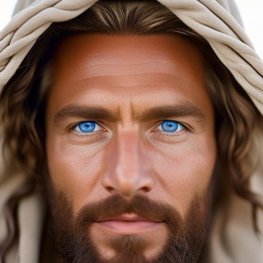 Striking Portrait of Jesus Christ with Blue Eyes