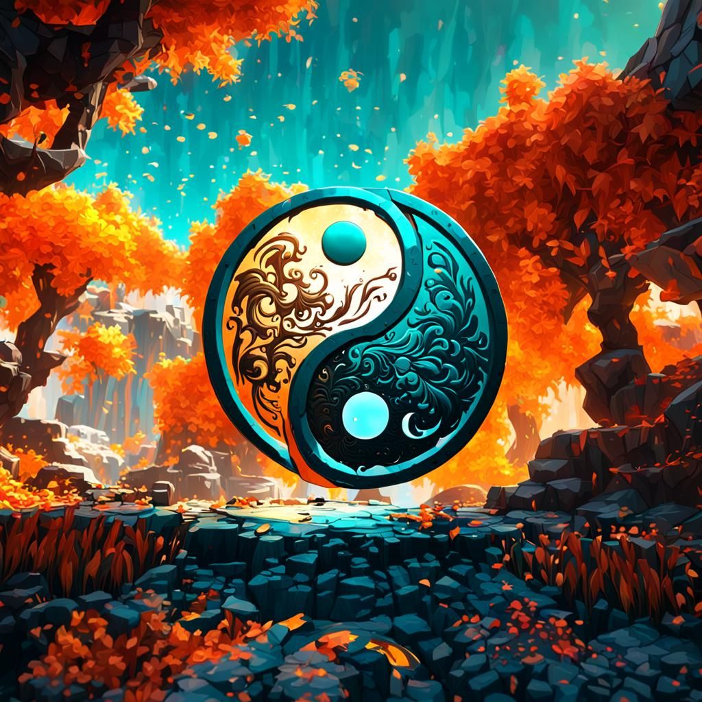 Yin Yang Concept Art in Orange and Teal