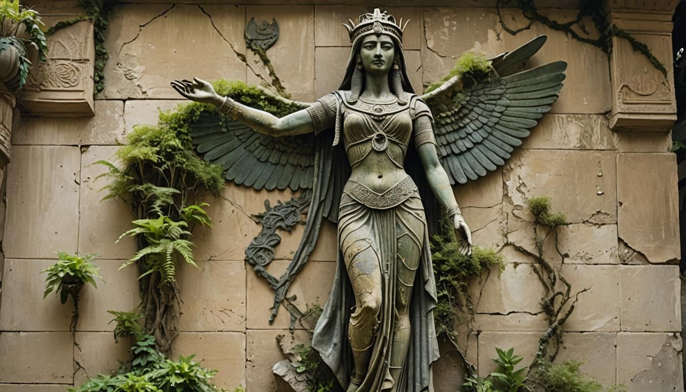 Sumerian Isis Statue in Hanging Gardens of Babylon