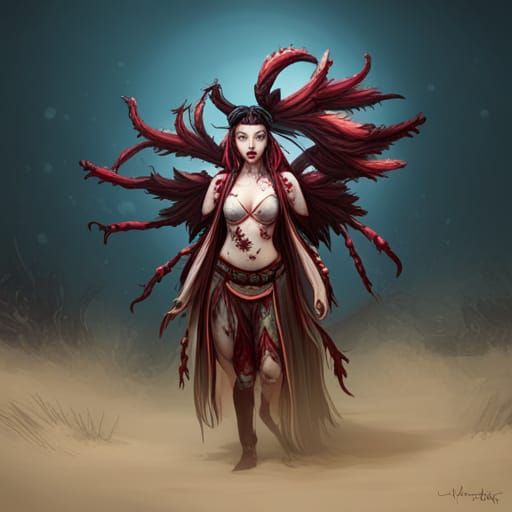 Creepy Zombie Geisha Beetles in Detailed Digital Art