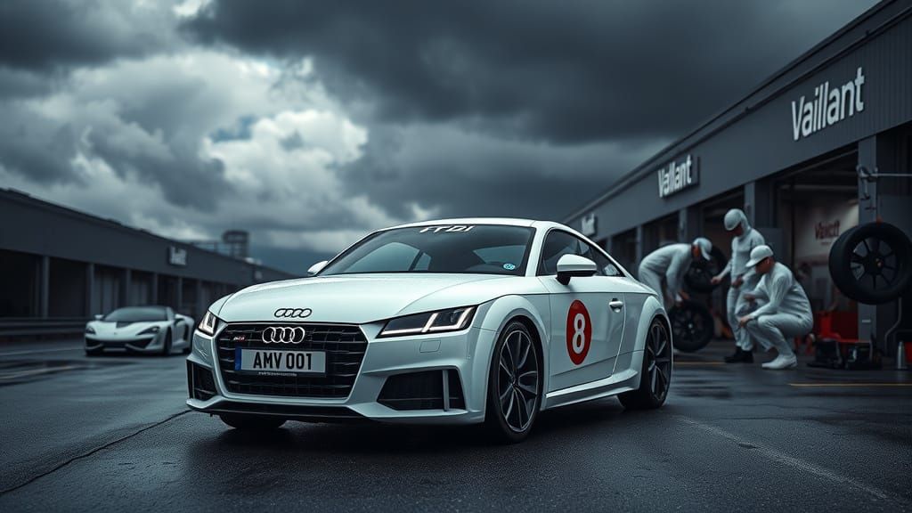 Racing Pit Scene in Moody, High-Resolution Style