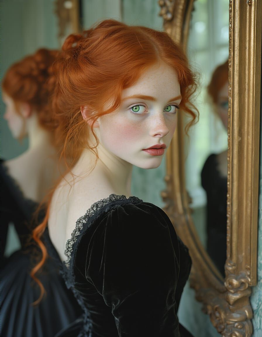 Victorian Portrait of Red-Haired Woman with Mirror