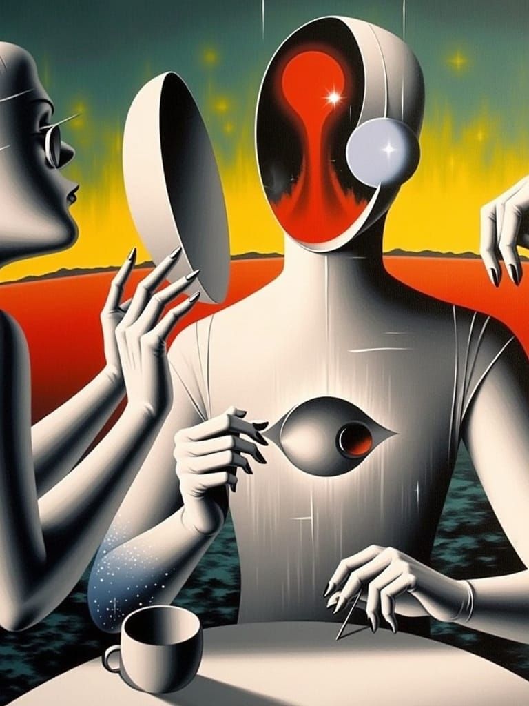 Stylized Couple on Swing with Rainbow, 3D Art