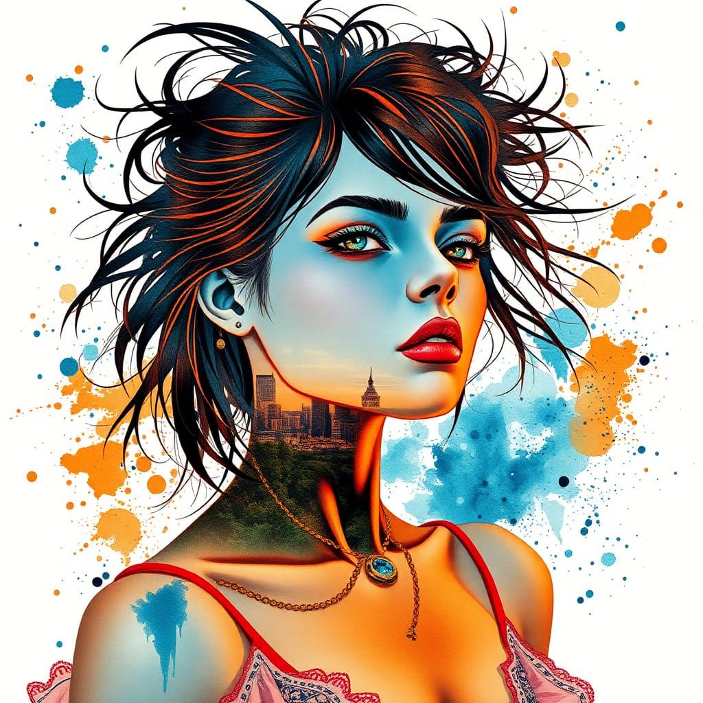 Cybernetic Dancer in 2.5D Comic Newsprint Style