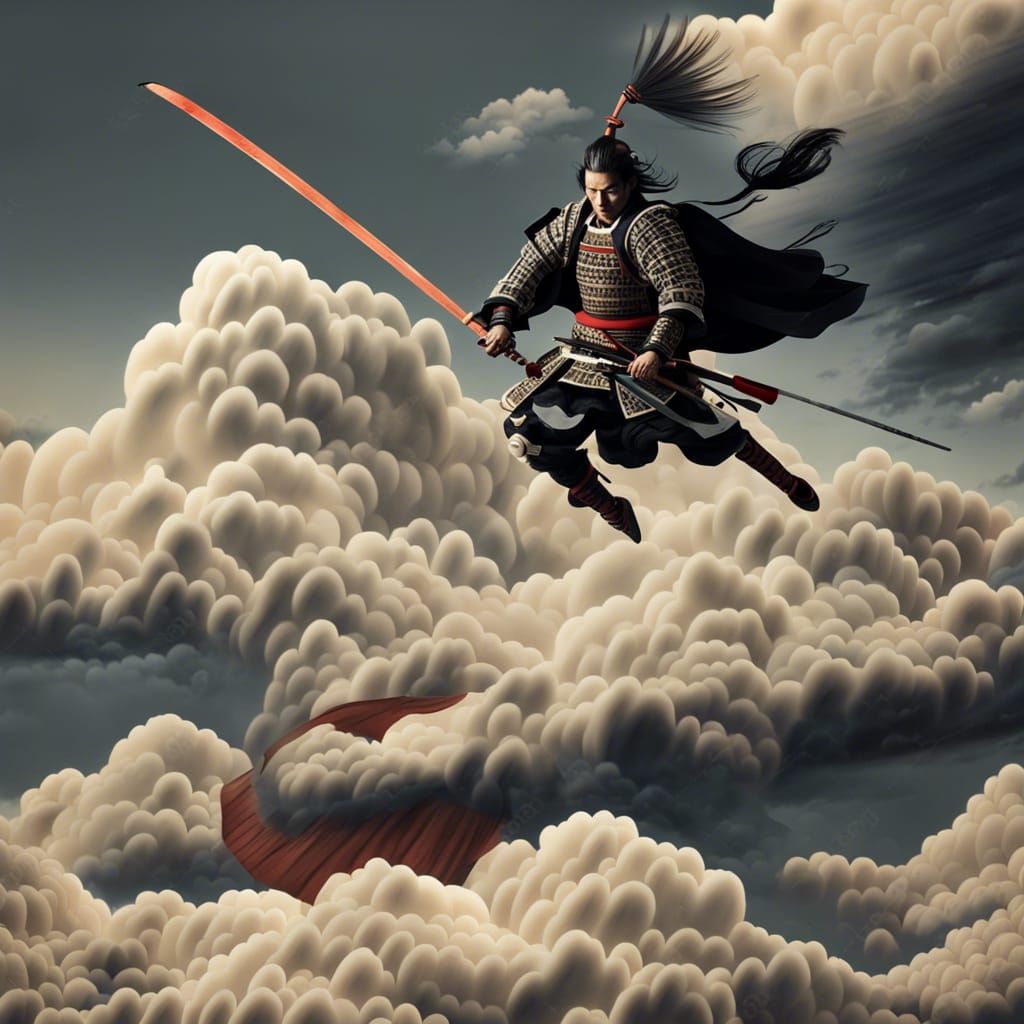 Flying Samurai Warrior in the Clouds
