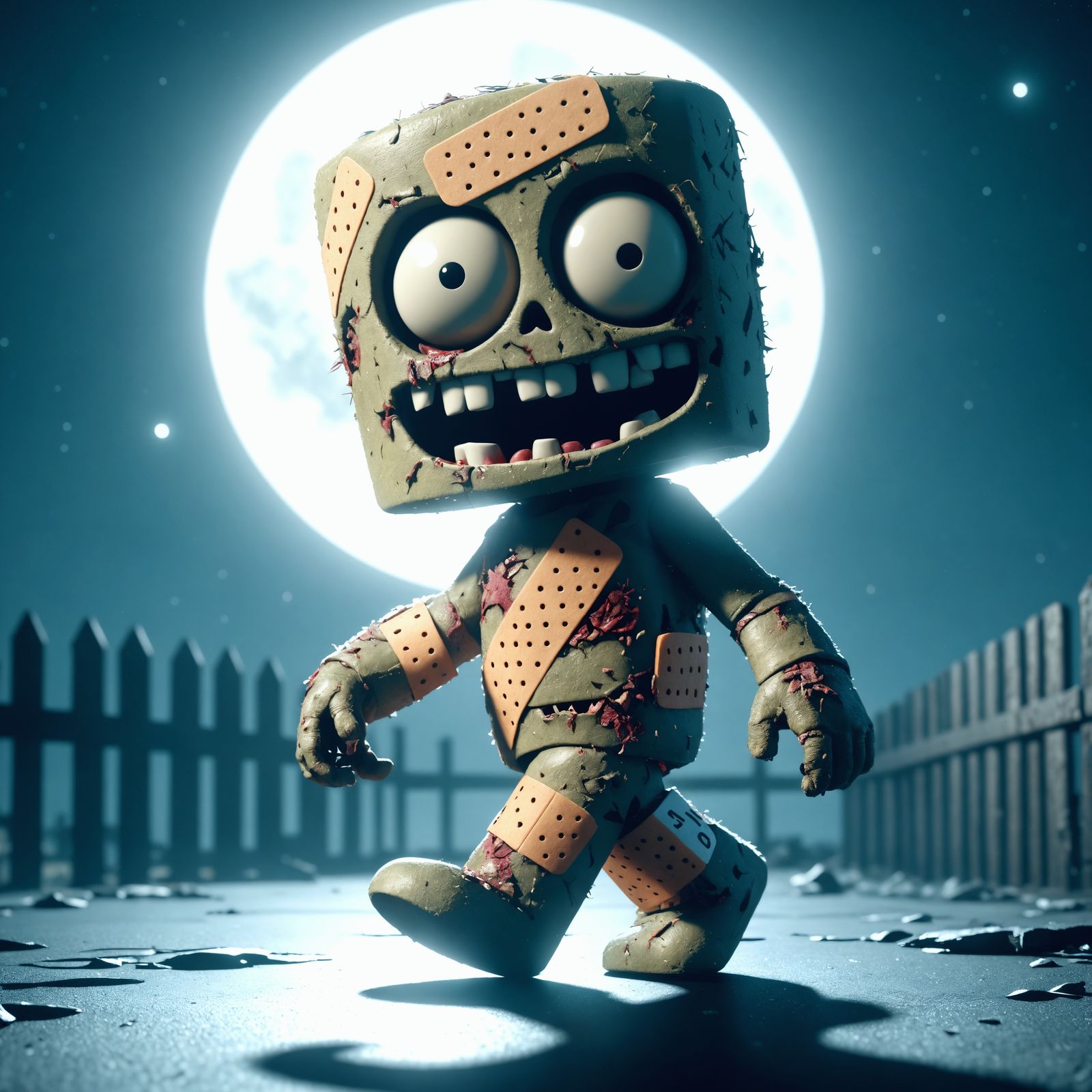 Band-Aid Zombie Cartoon Character at Night