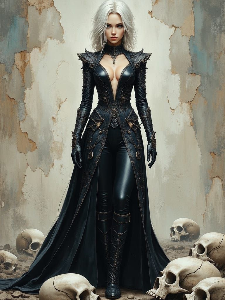 Gothic Romance Digital Painting of a Young Woman in Dark Arm...