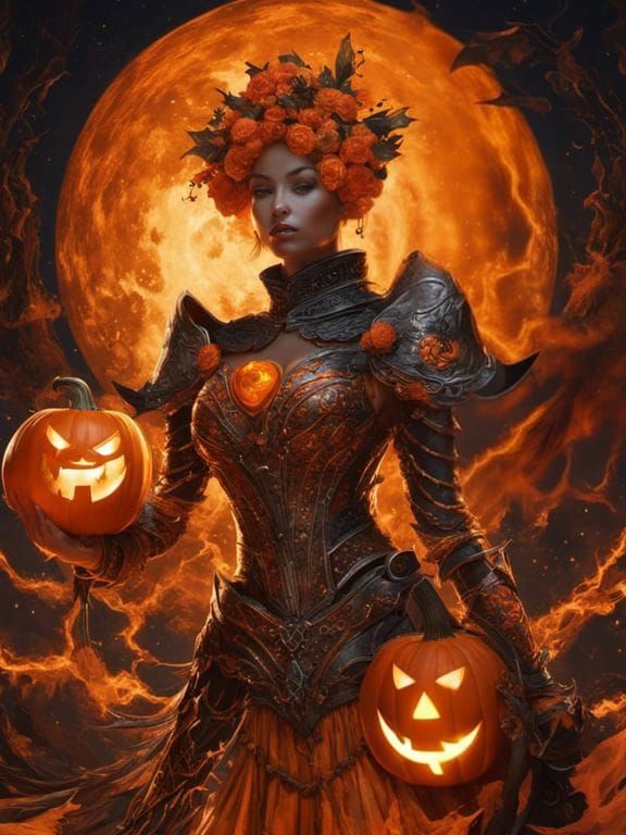 Jack-o'-Lantern Warrior in Macabre Digital Art