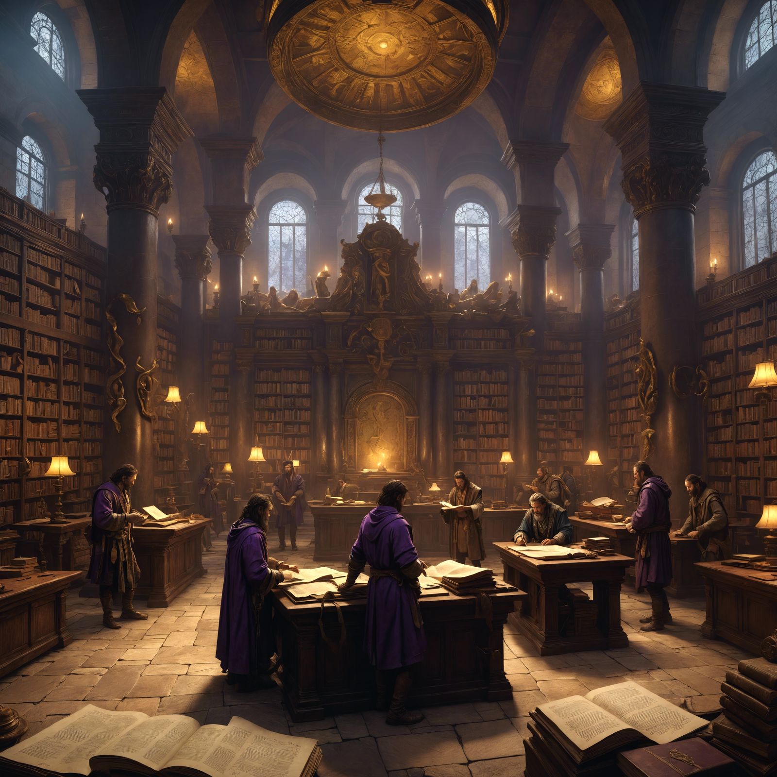 Scholars in Antique Libraries: Dark Fantasy Concept Art