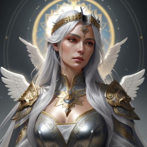 Angelic Portrait with Golden Sword, Hyperdetailed Art