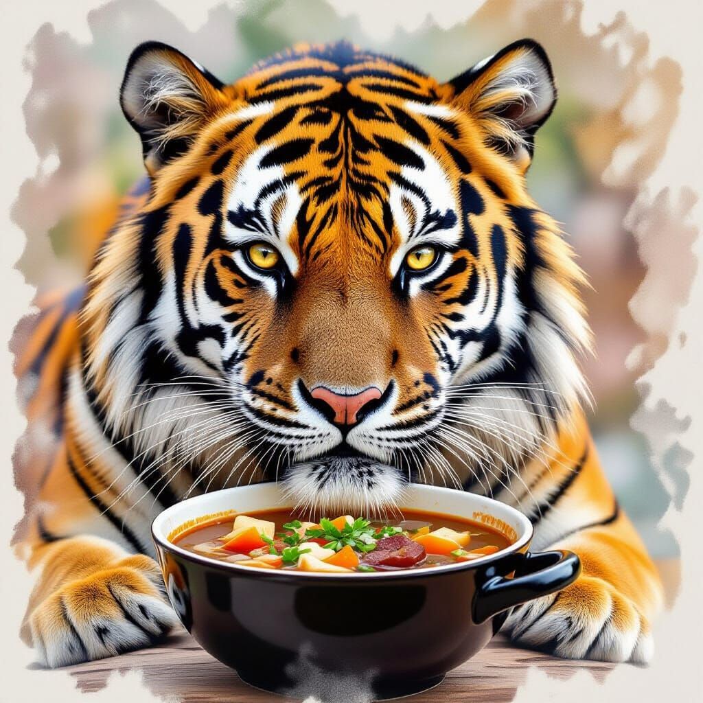 Cholent and Tiger Double Exposure in Abstract Style