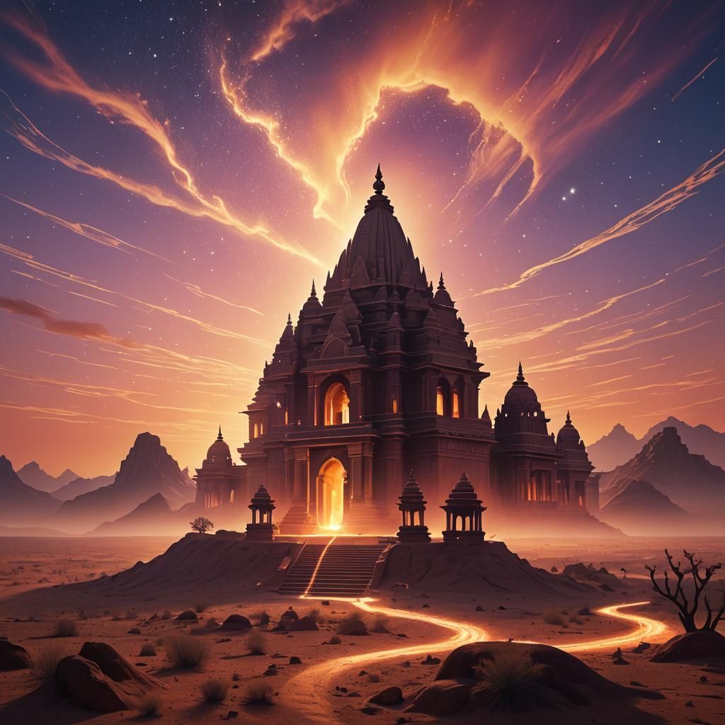 Indian Temple Silhouette in Digital Matte Painting