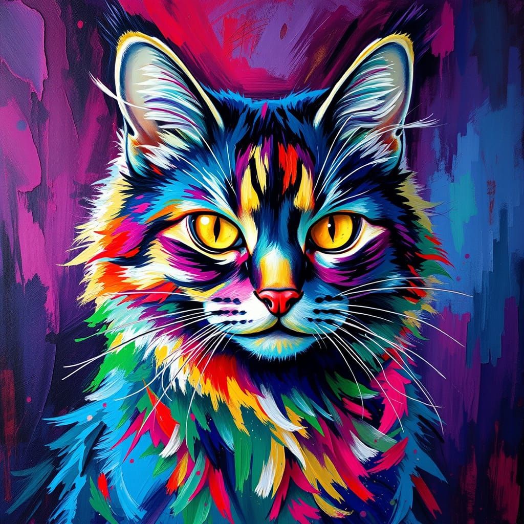 Vibrant Expressionist Feline Masterpiece